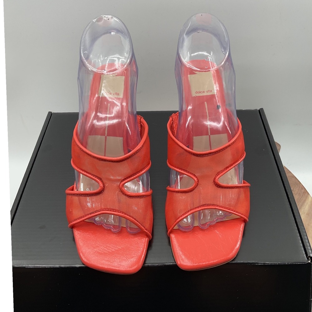 Dolce Vita Noles Orange Mesh Square Toe Flared Block Heel Sandals Womens 7